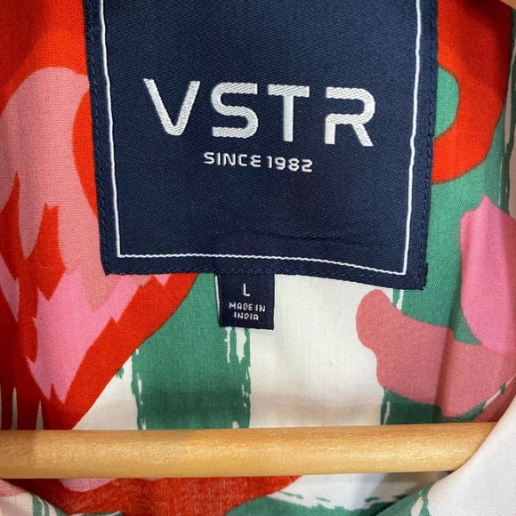VSTR Button Up Shirt Collar Flamingo Pattern Striped Green White Short Sleeve L - Picture 3 of 9